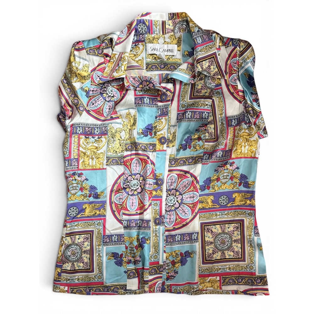 Sara Campbell Womens Silk Blend Scarf Print Sleeveless Blouse Multicolor Size M